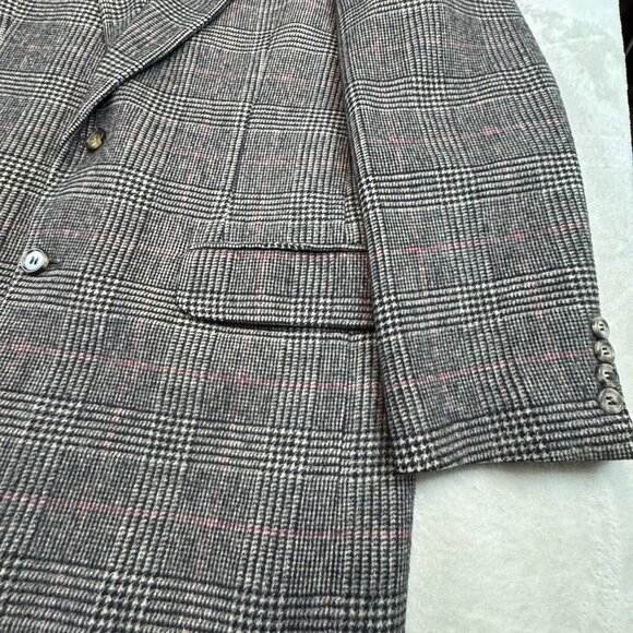 VTG Barrister Men's 100% Camel Hair Sport Coat Blazer 38S Glenplaid Jacket Black - Picture 3 of 10